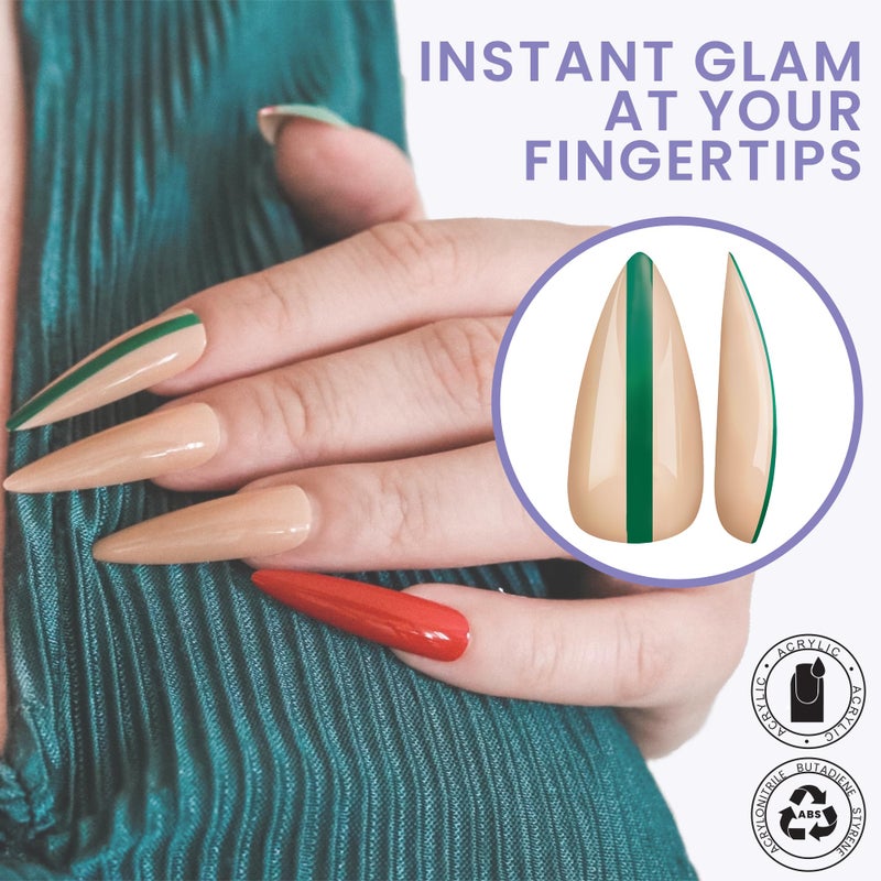 Allkem Bee Stripe Sculpted Stiletto Press on Nails | Glossy Extra Long Stiletto| 10 sizes - 20 pcs Nail kit with Glue - Image 5